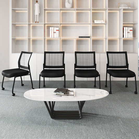 Stackable Armless Waiting Room Guest Chair with Wheels Set of 4-Black