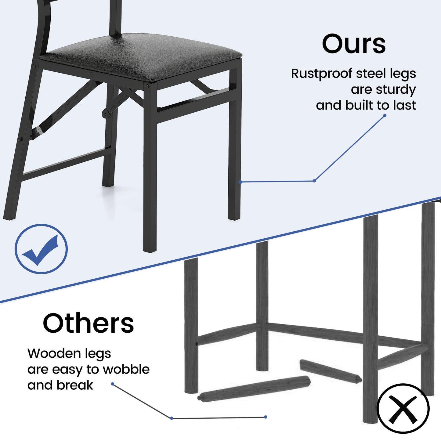 Steel Folding Chair Set of 4 with High Backrest and Steel Frame