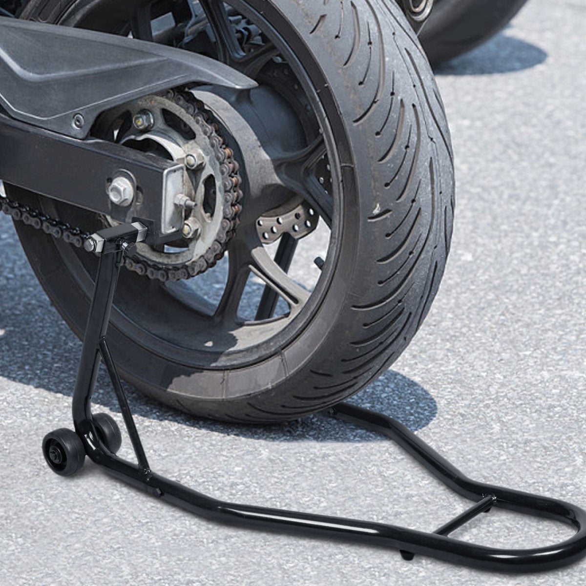 Portable Steel Motorcycle Stand Sport Bike Rear Wheel Lift-Black