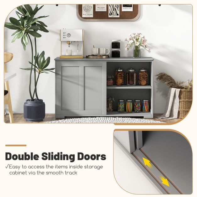 Antique Stackable Kitchen Storage Sideboard with Height Adjustable Shelf-Gray