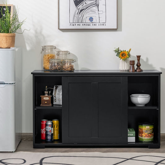Storage Sideboard with Sliding Door and Double Partition-Black