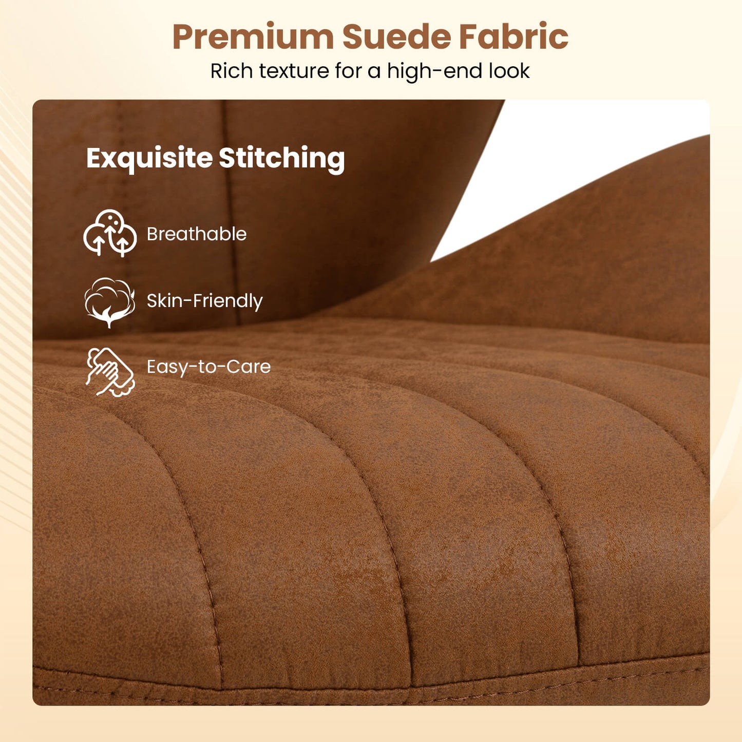 Suede Fabric Office Chair Swivel Adjustable with Padded Arms and Wheels-Brown