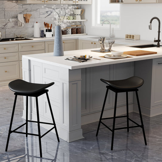 Swivel Barstools Set of 2 with Padded Saddle Seat and Footrest-Black