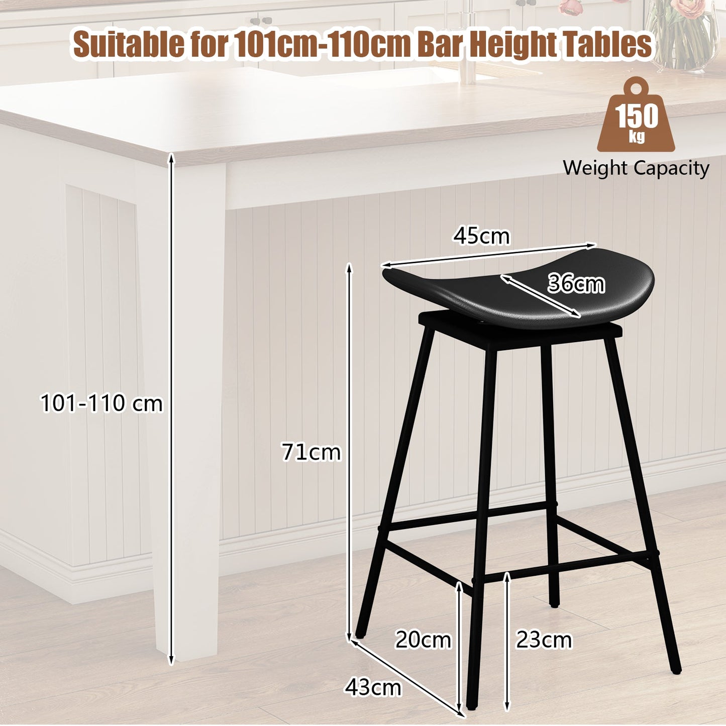 Swivel Barstools Set of 2 with Padded Saddle Seat and Footrest-Black