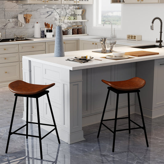 Swivel Barstools Set of 2 with Padded Saddle Seat and Footrest-Brown