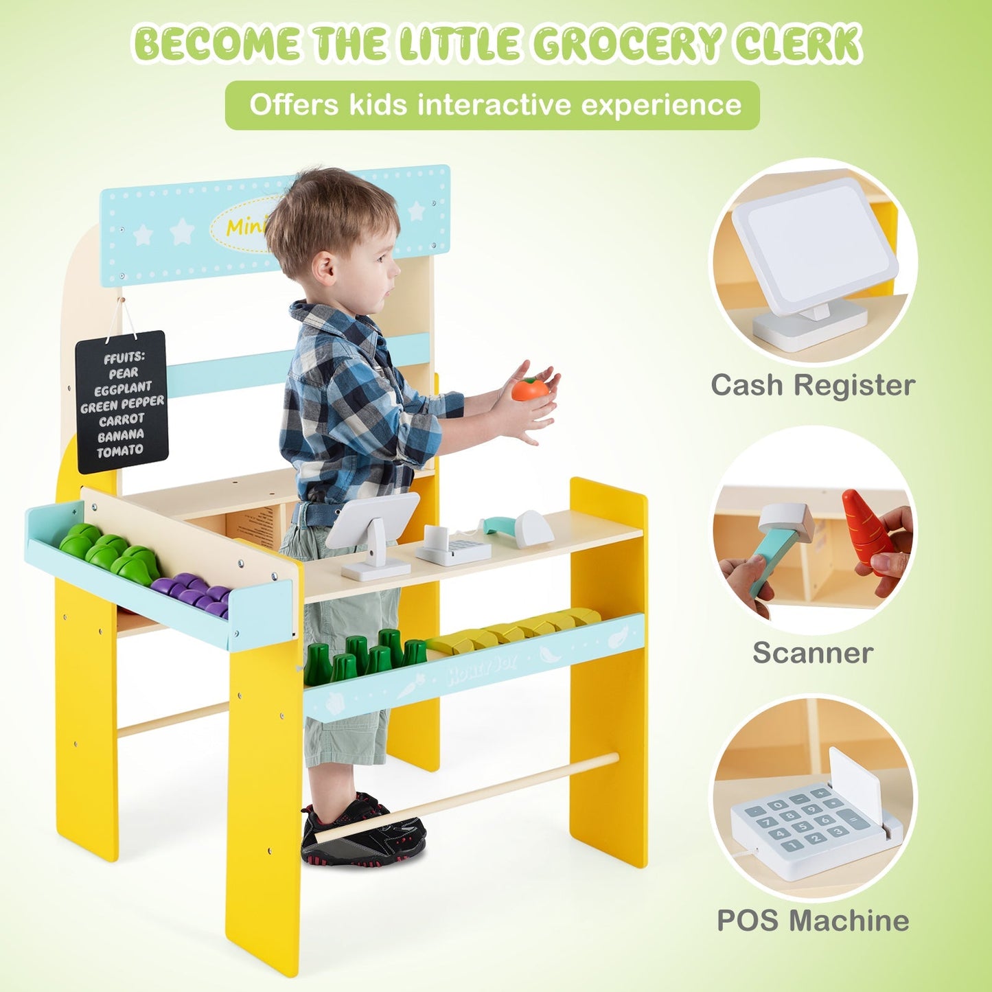 Kid's Pretend Play Grocery Store-Blue
