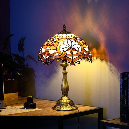 HOMCOM Stained Glass Table Lamp, Handcrafted Artisan Collectible, Suitable for Living Room and Bedside, Multi-Coloured, Ф25 x 45Hcm, Zinc Alloy.