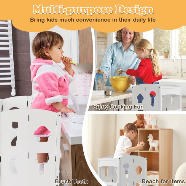 Adjustable Kid's Kitchen Step Stool with Protective Guardrails