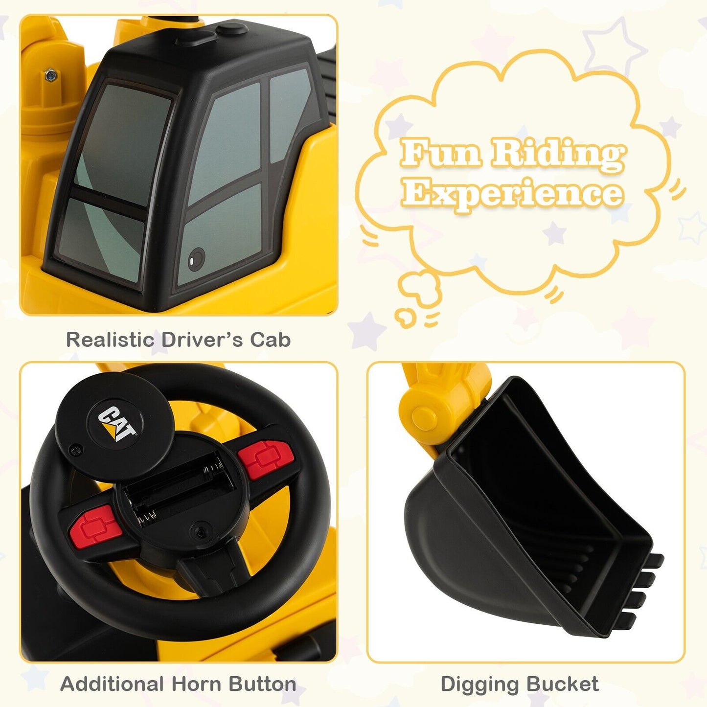 Kid's Rid-On Digger with Rotatable Digging Bucket-Yellow