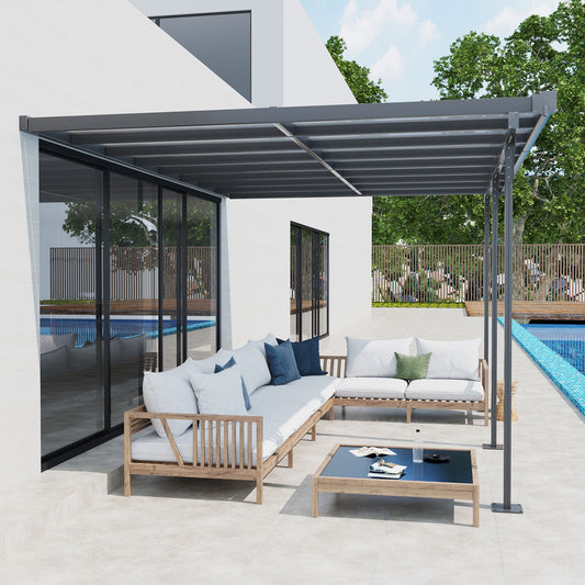 Outsunny 4.35 x 3m Outdoor Patio Gazebo Pergola, Retractable Pergola Canopy Aluminum Post & PC Roof, Grey