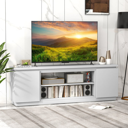 TV Cabinet for TVs up to 80 Inch Media Console Table with 3 Adjustable Shelves-White