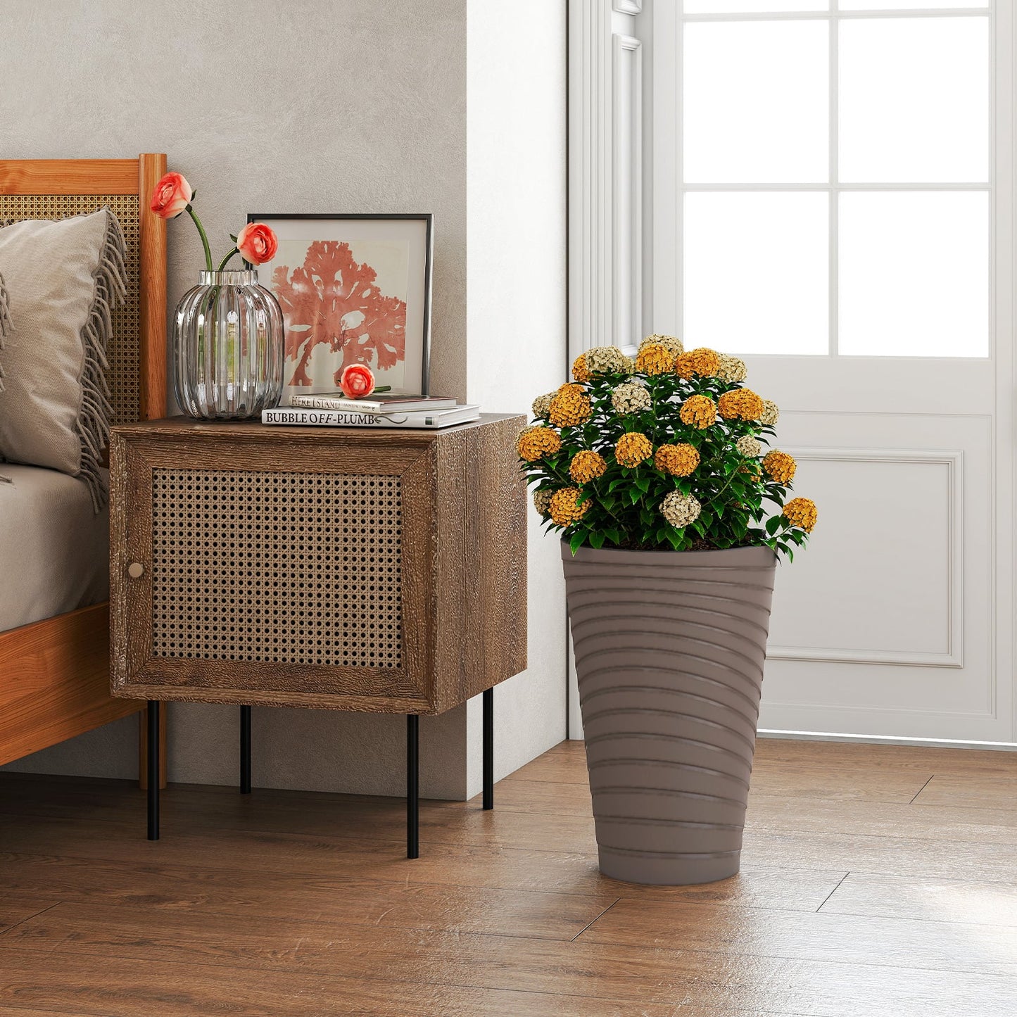 45 cm Tall Flower Pot Set of 2 Modern Decorative Planter Pots-Brown