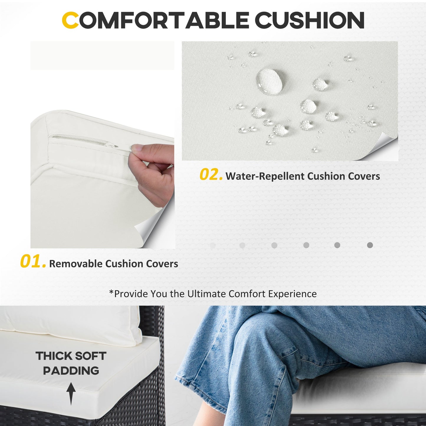 Outsunny 6 Pieces Rattan Garden Furniture Set, 4 Seater Wicker Garden Corner Sofa Set with 2 Storage Tables and Loveseats, Outdoor Conversation Furniture with Cushions for Conservatory, Patio, Black