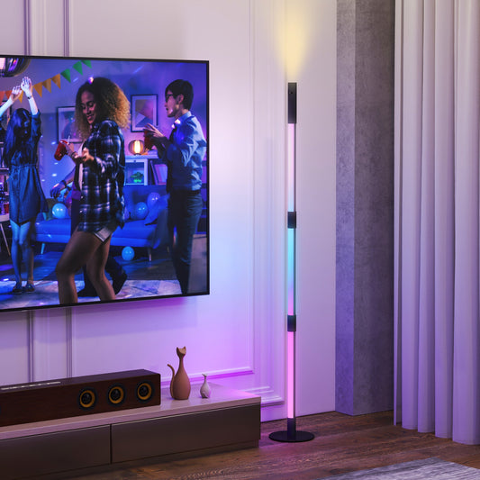 HOMCOM LED Floor Lamp with Reading Light, 360 RGB Detachable Corner Floor Lamp with App & Remote Control, Standing Lamp with Music Sync & Timing, for Living Room, Game Room, Dark Grey