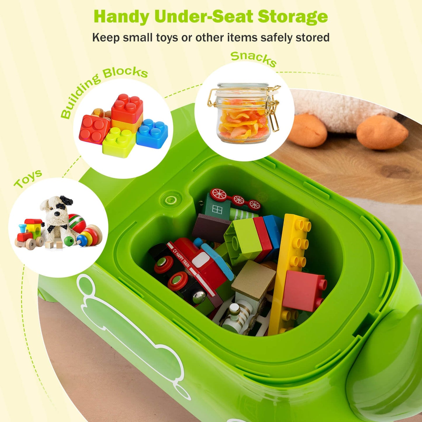 Toddler Ride on Toy with Under Seat Storage with Music and Lights-Green