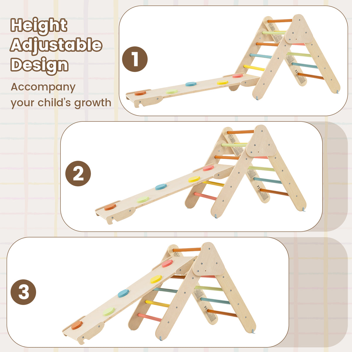 5-in-1 Triangle Climbing Toys with Arch Ramp for 1+ Years Old-Macaron