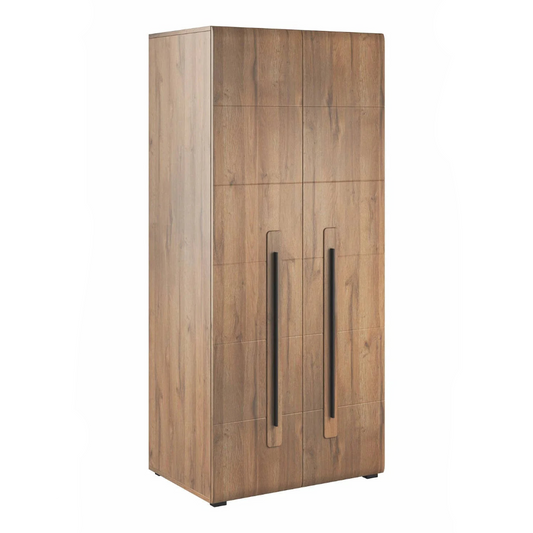 Wooden wardrobe with two doors on a white background