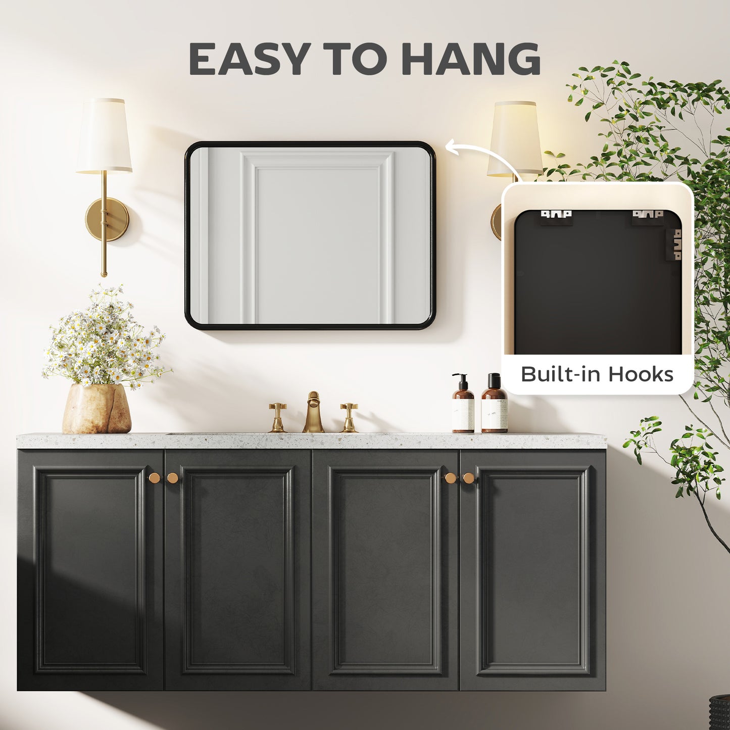 HOMCOM Rectangular Wall Mirror with HD Glass - Black