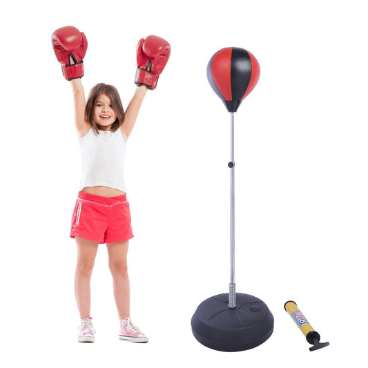 HOMCOM Training Boxing Punch Ball Set 125-145H x a43cm with Gloves Air Pump, 4-Position Adjustable Height Freestanding Boxing Speed Ball for Teenagers Exercise Training