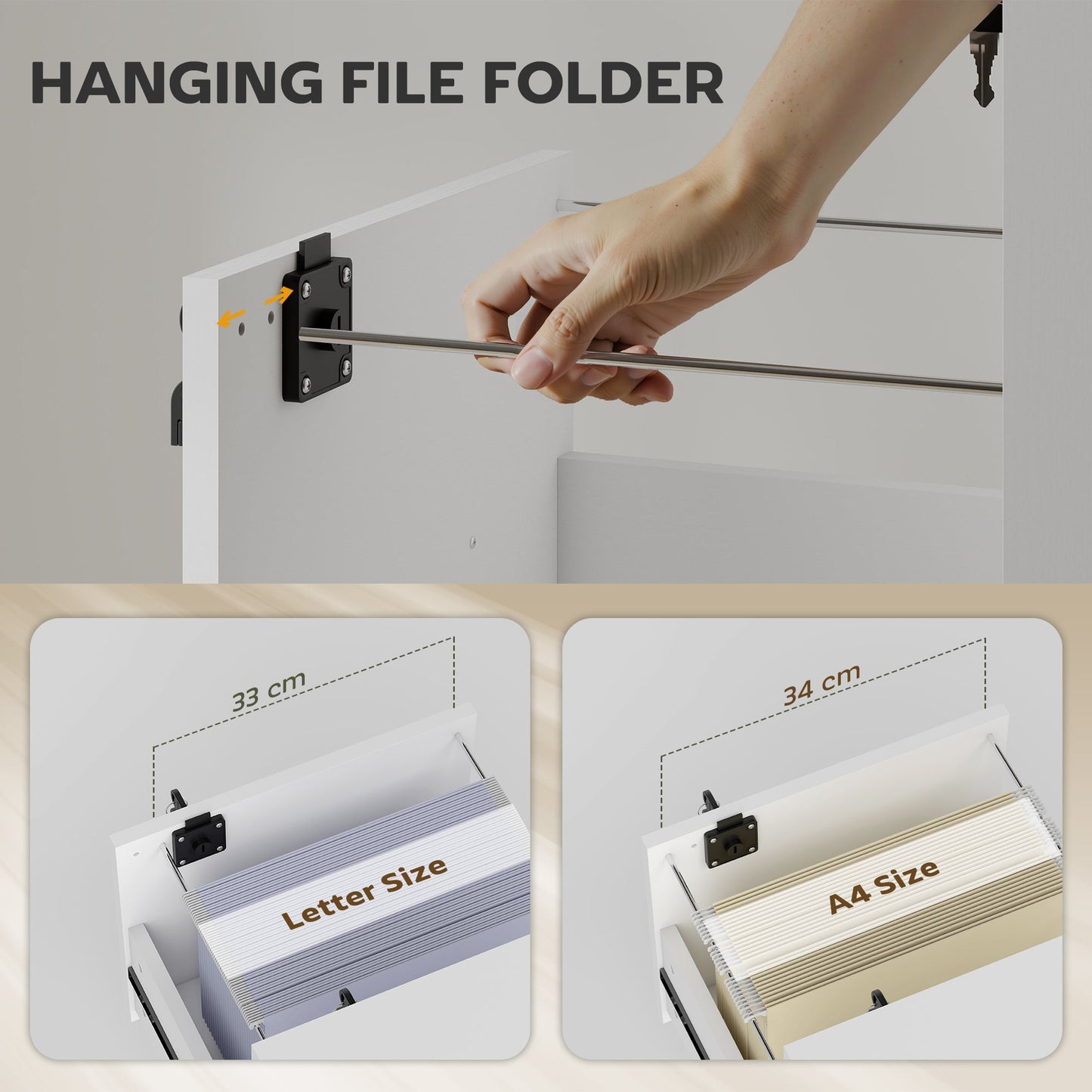 HOMCOM Rolling File Cabinet with 2 Drawers, Mobile Filing Cabinet with Hanging File Folder for Letter Sized Documents, White