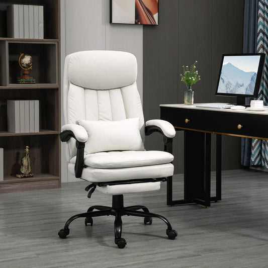 Vinsetto Office Chair, Ergonomic Desk Chair with 6-Point Vibration Massage and Lumbar Heating, Computer Chair with Lumbar Support Pillow, 155 Reclining Back and Footrest, Cream White