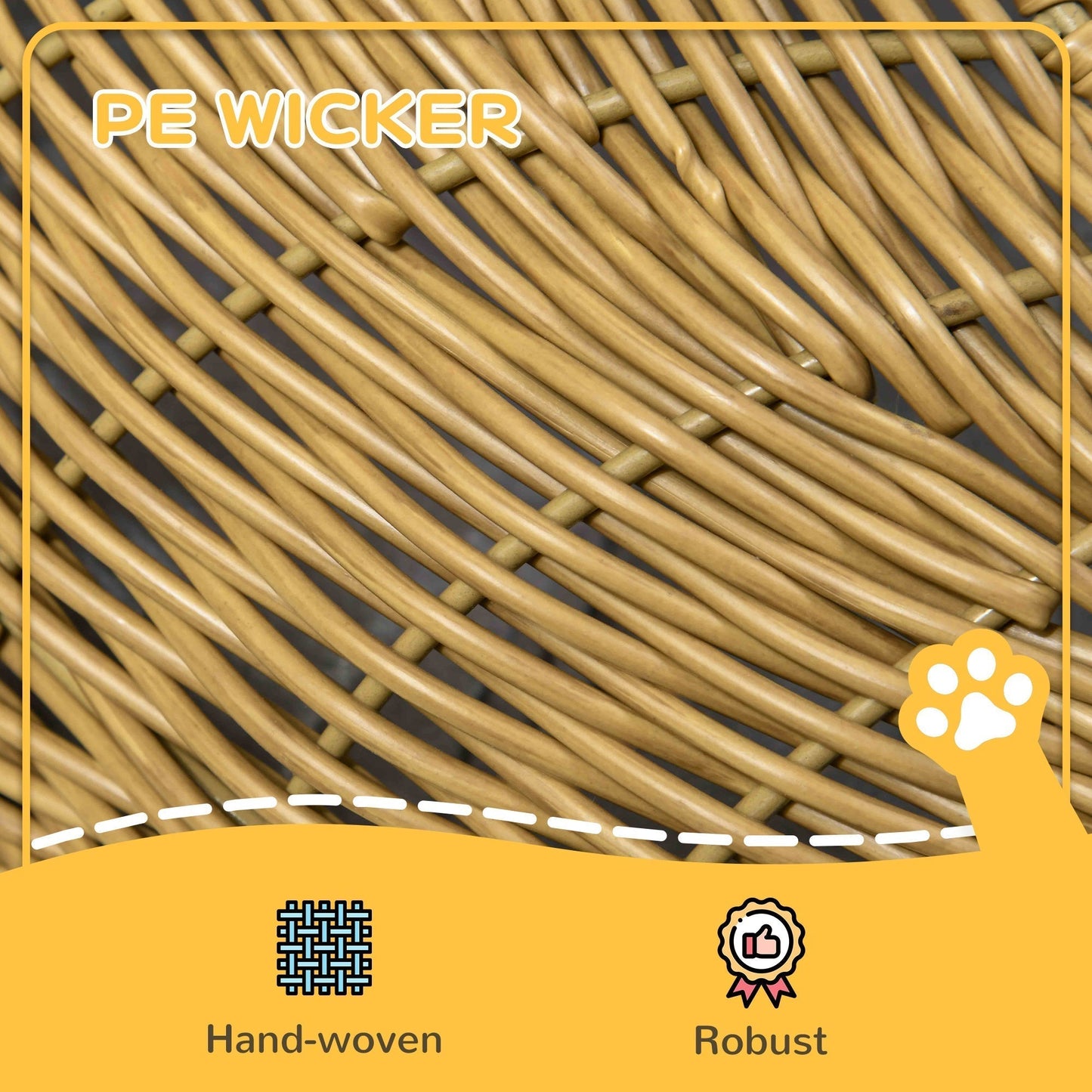 PawHut Wicker Cat House with Washable Cushion for Indoor Cats, Light Brown