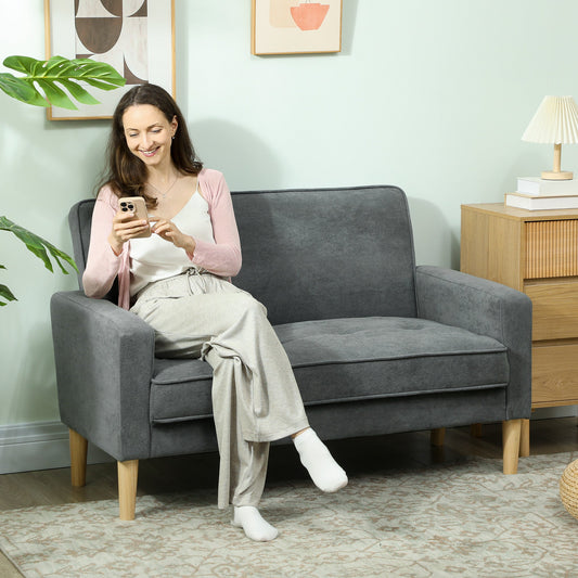 HOMCOM Two-Seater Velvet-Feel Sofa - Grey