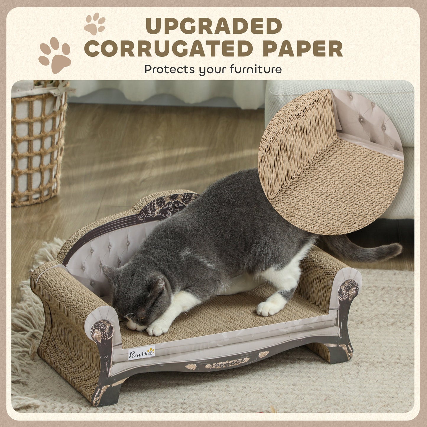 PawHut 2-in-1 Cat Scratcher with Catnip for Indoor Cats, 29.5 x 56 x 26cm, Brown