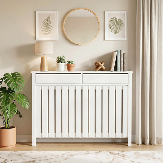HOMCOM 93 x 119cm Rustic-Look Radiator Cover - White
