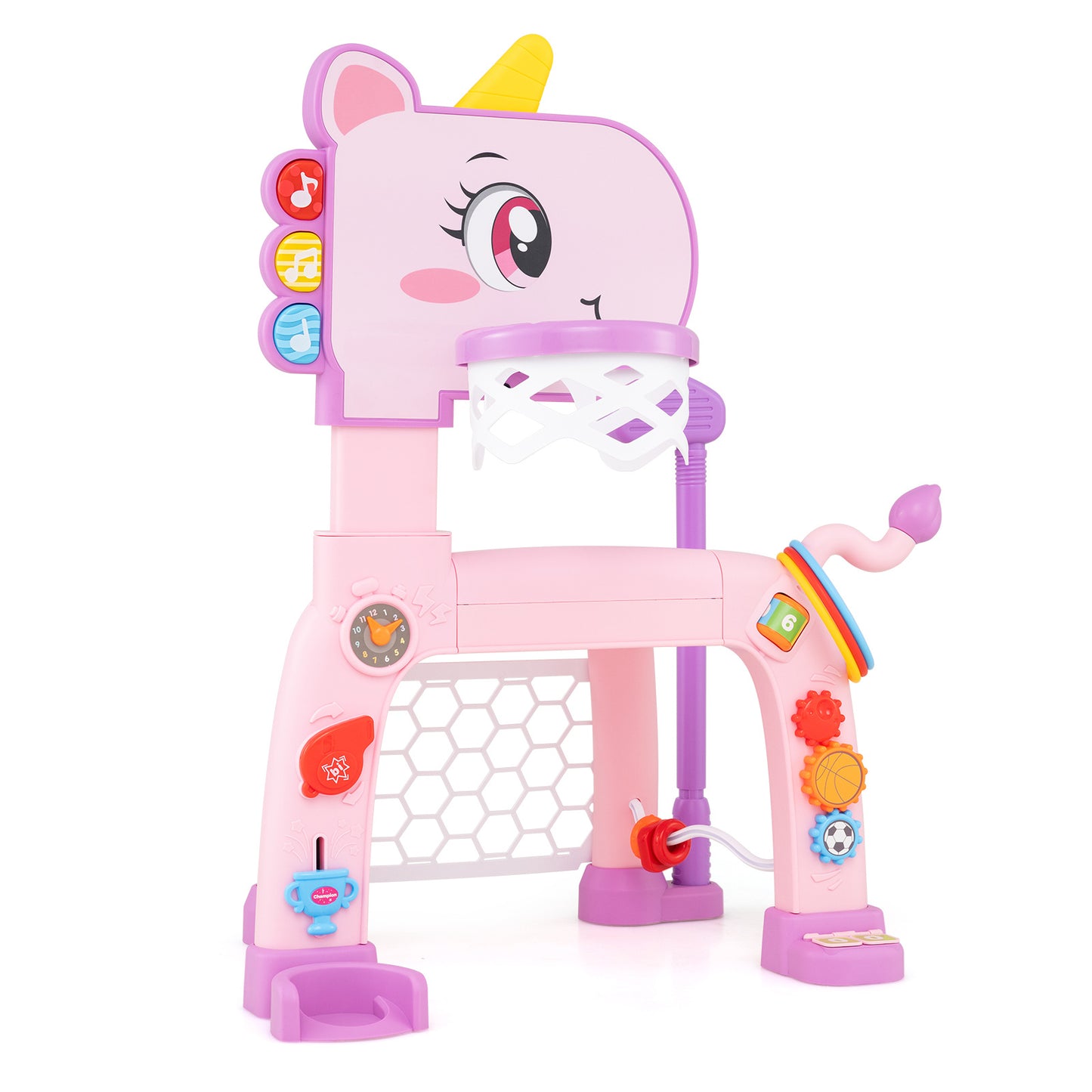 Unicorn Toddler Basketball Hoop and Soccer Ball Activity Center-Pink
