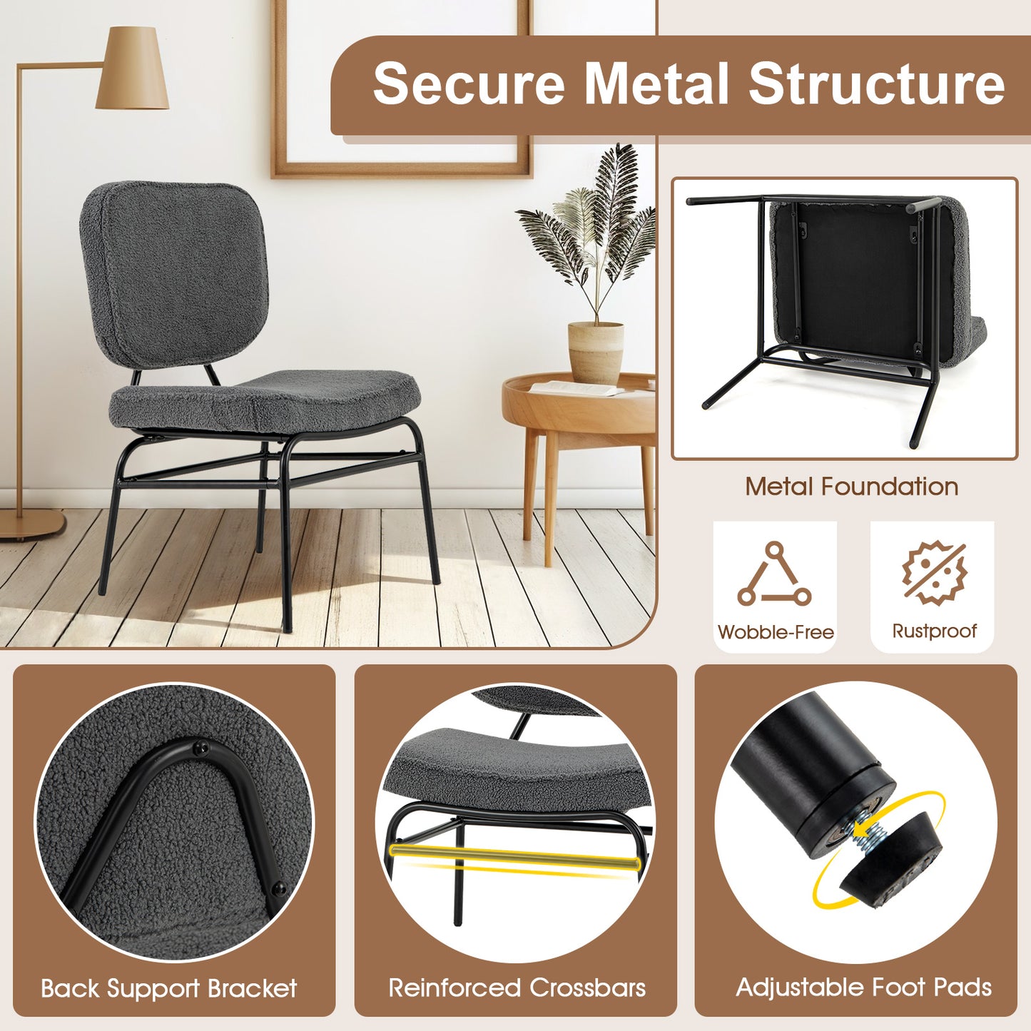 Upholstered Accent Chair with Sponge Padding and Adjustable Foot Pads-Grey