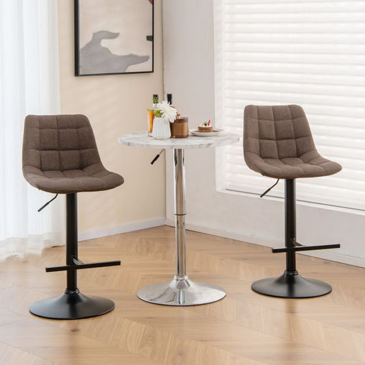 Upholstered Height Adjustable Bar Stools Set of 2 with Fabric Backrest-Brown