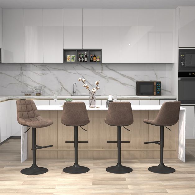 Upholstered Height Adjustable Bar Stools Set of 2 with Fabric Backrest-Brown