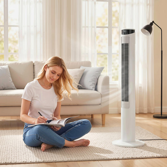 HOMCOM Tower Fan with WiFi Control Standing Floor Fan with Remote Control 116 cm White