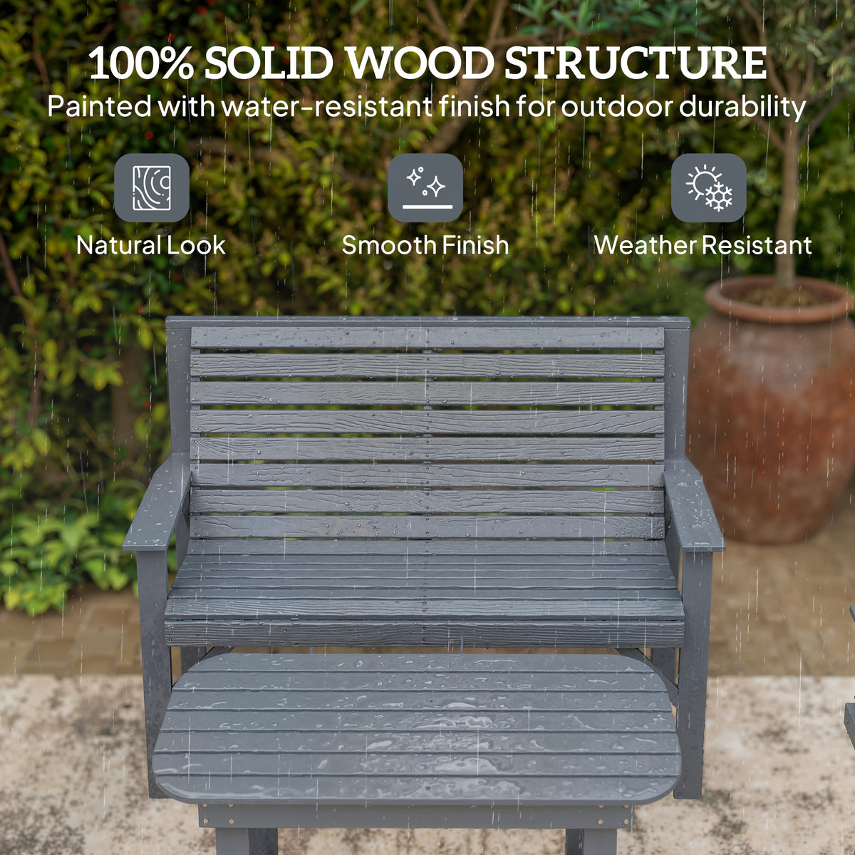 Outsunny 4 Piece Wooden Garden Furniture Set, Outdoor Garden Sofa Set with 2 Armchairs, Loveseat and Coffee Table, Grey