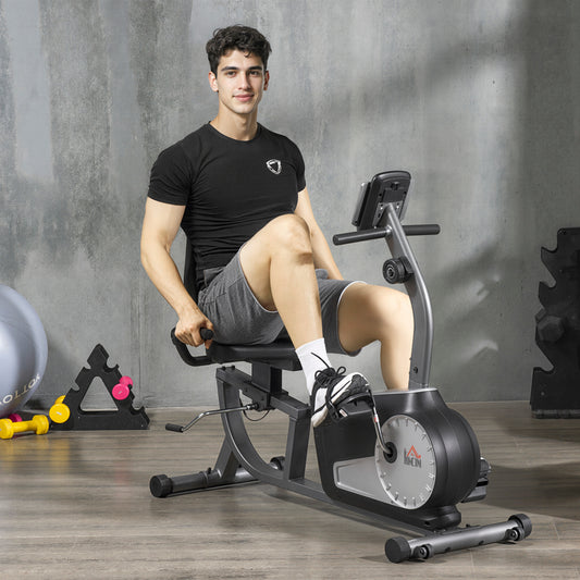 HOMCOM Exercise Bike with LCD Display, Stationary Bike with Quiet 8-Level Magnetic Resistance, Adjustable Seat and Backrest, Indoor Cycling Exercise Equipment for Home Gym Fitness Workout Training