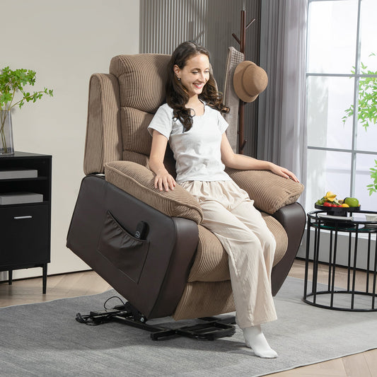 HOMCOM Power Lift Recliner Chair for Elderly, Patchwork Design Oversized Electric Riser and Recliner Armchair for Living Room with Remote Control, USB Port and 2 Side Pockets, Brown