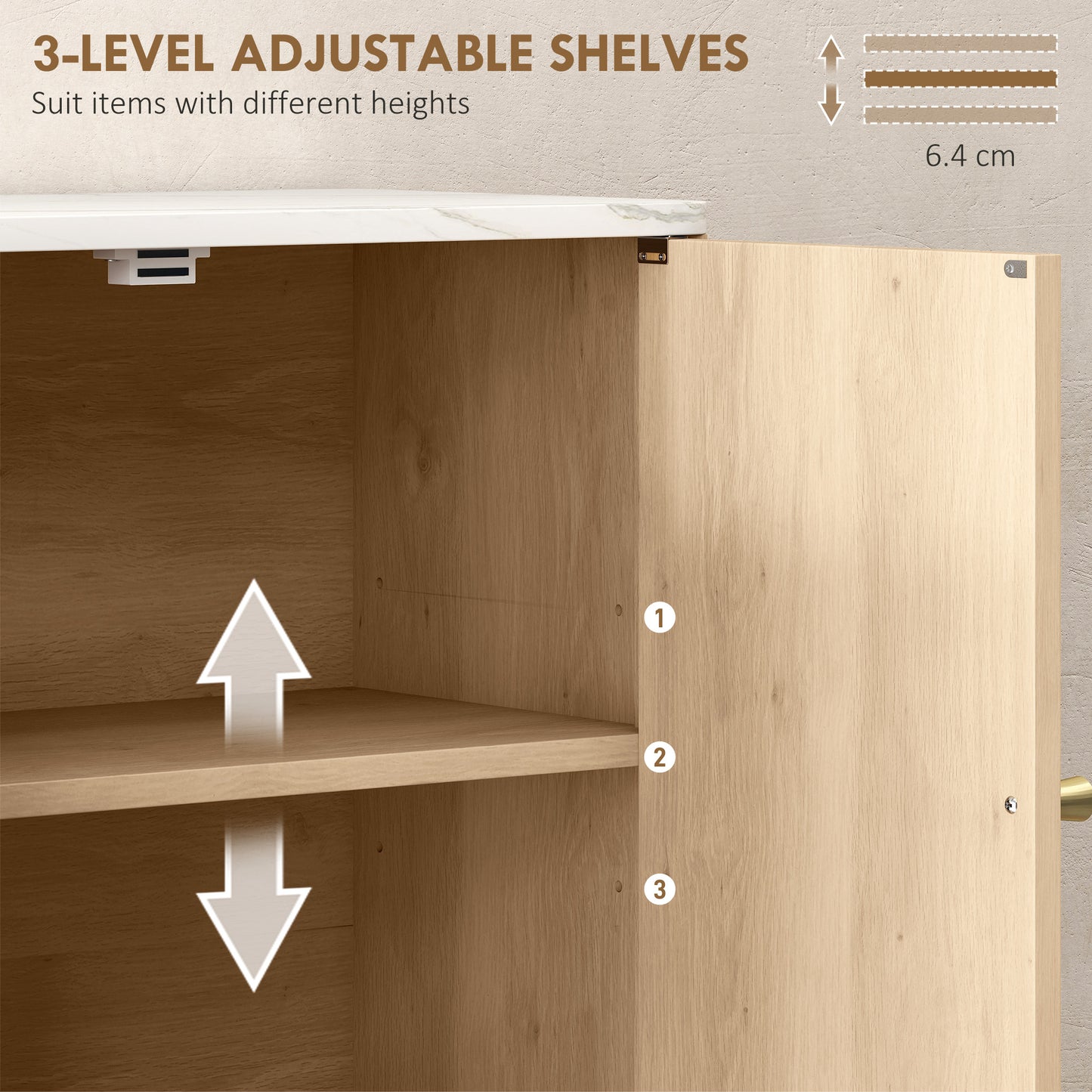 HOMCOM Bathroom Wall Cabinet with Adjustable Shelf - Oak
