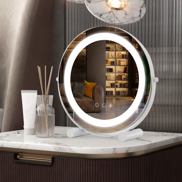 30 CM LED Light Up Round Mirror with 3 Colours and Adjustable Brightness-White