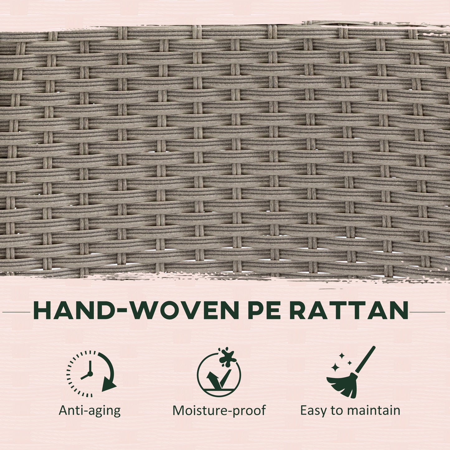 Outsunny 4 Seater Rattan Garden Furniture Set with Cushions, Round PE Rattan Dining Set with Glass-Top Table, Umbrella Hole, Outdoor Garden Table and Chairs, Mixed Grey