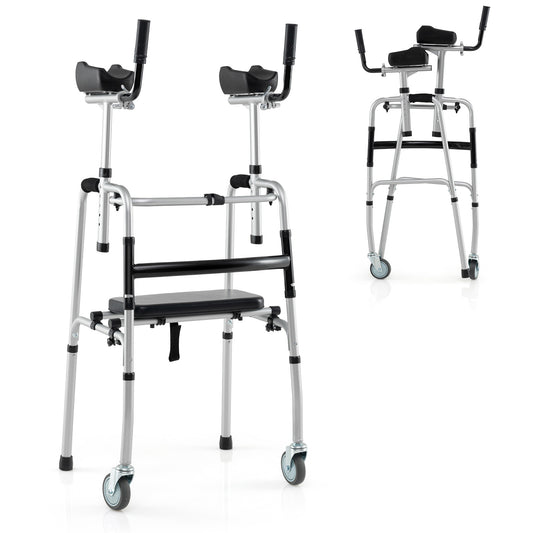 Versatile Rolling Walker with Padded Seat and 2 Premium Wheels-Silver