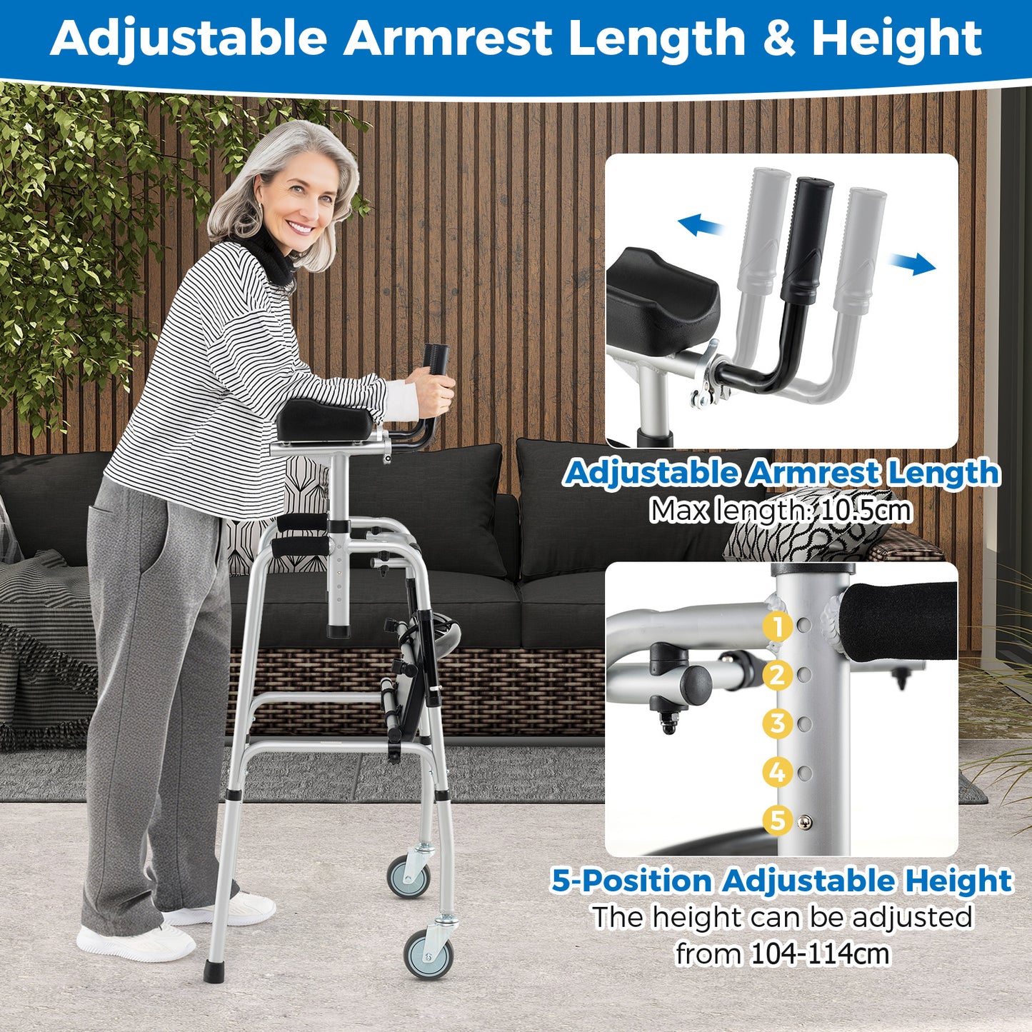 Versatile Rolling Walker with Padded Seat and 2 Premium Wheels-Silver