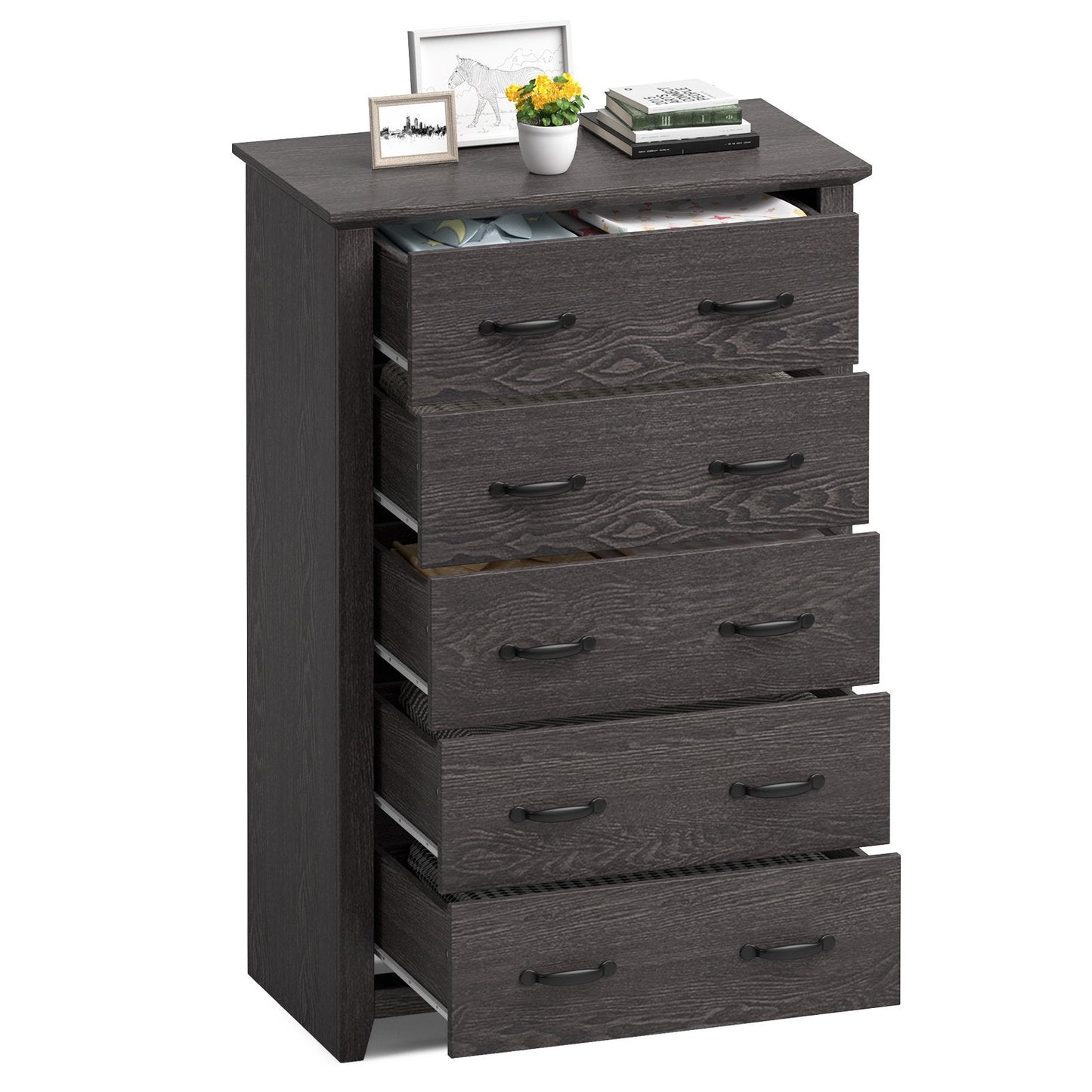 Dresser Vertical Chest of Drawers with 5 Pull-out Drawers-Dark Grey