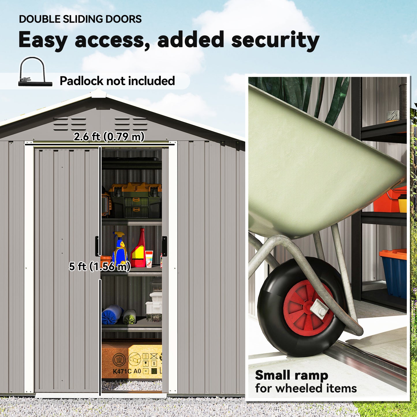 Outsunny 6.5 x 3.5ft Metal Garden Storage Shed - Light Grey