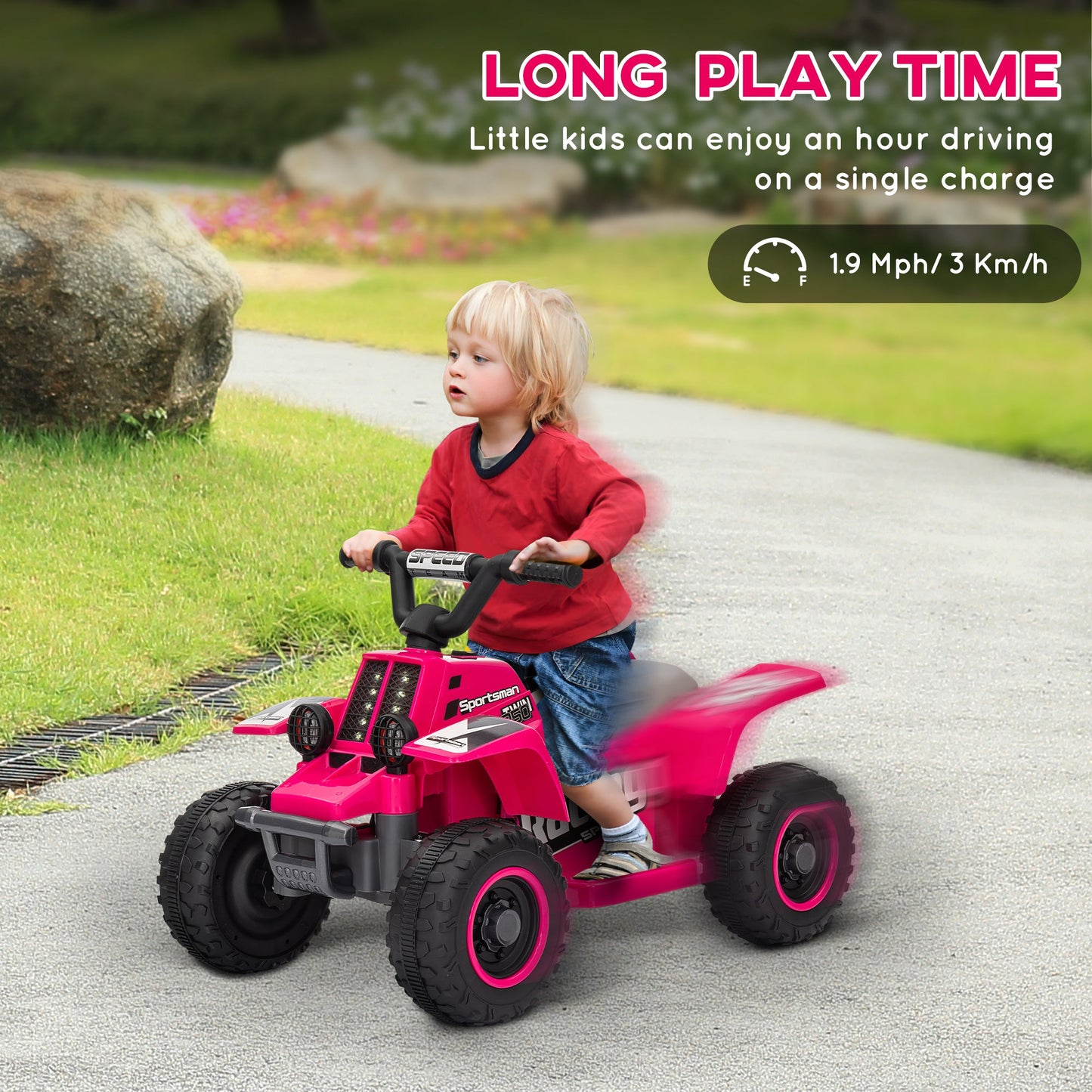AIYAPLAY 6V Electric Quad Bike for Kids, Ride On ATV w/ Forward/Reverse, Headlights, for Ages 18-36 Months, Pink