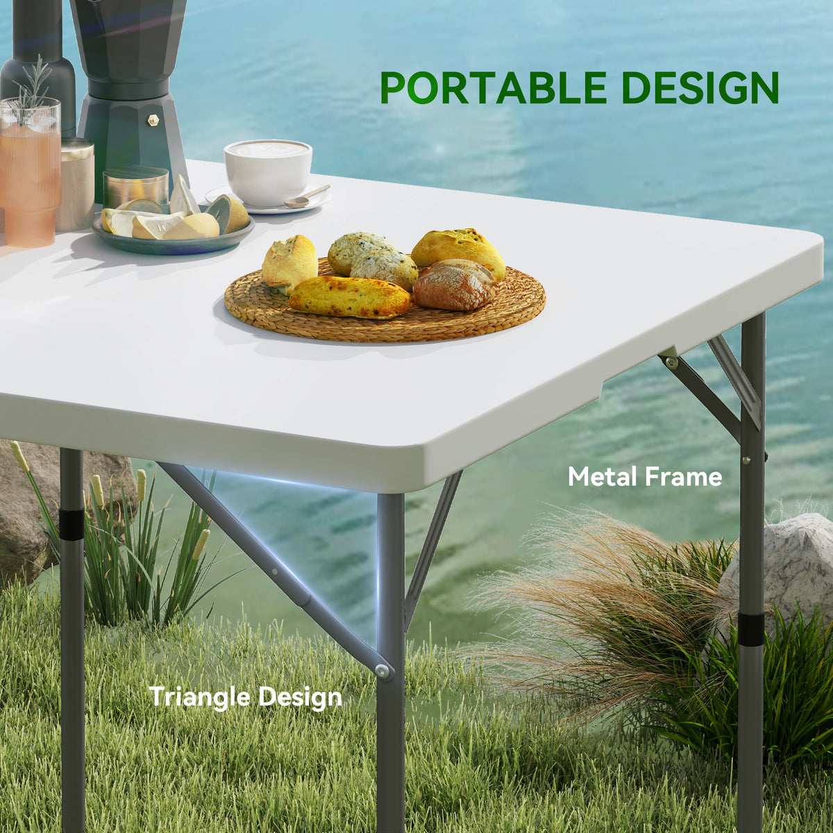 Outsunny 34/74cm Folding Camping Table, with Handle - White
