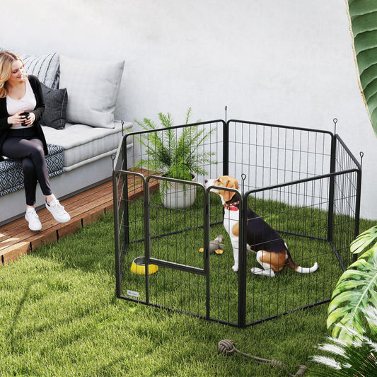PawHut 6 Panels Dog Playpen, Portable Detachable Puppy Pen with Door, for Medium Dogs, 80cm High, Grey