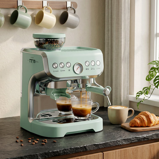 HOMCOM Bean to Cup Coffee Machine, Espresso Machine with Integrated Bean Grinder & Steam Wand, Light Green