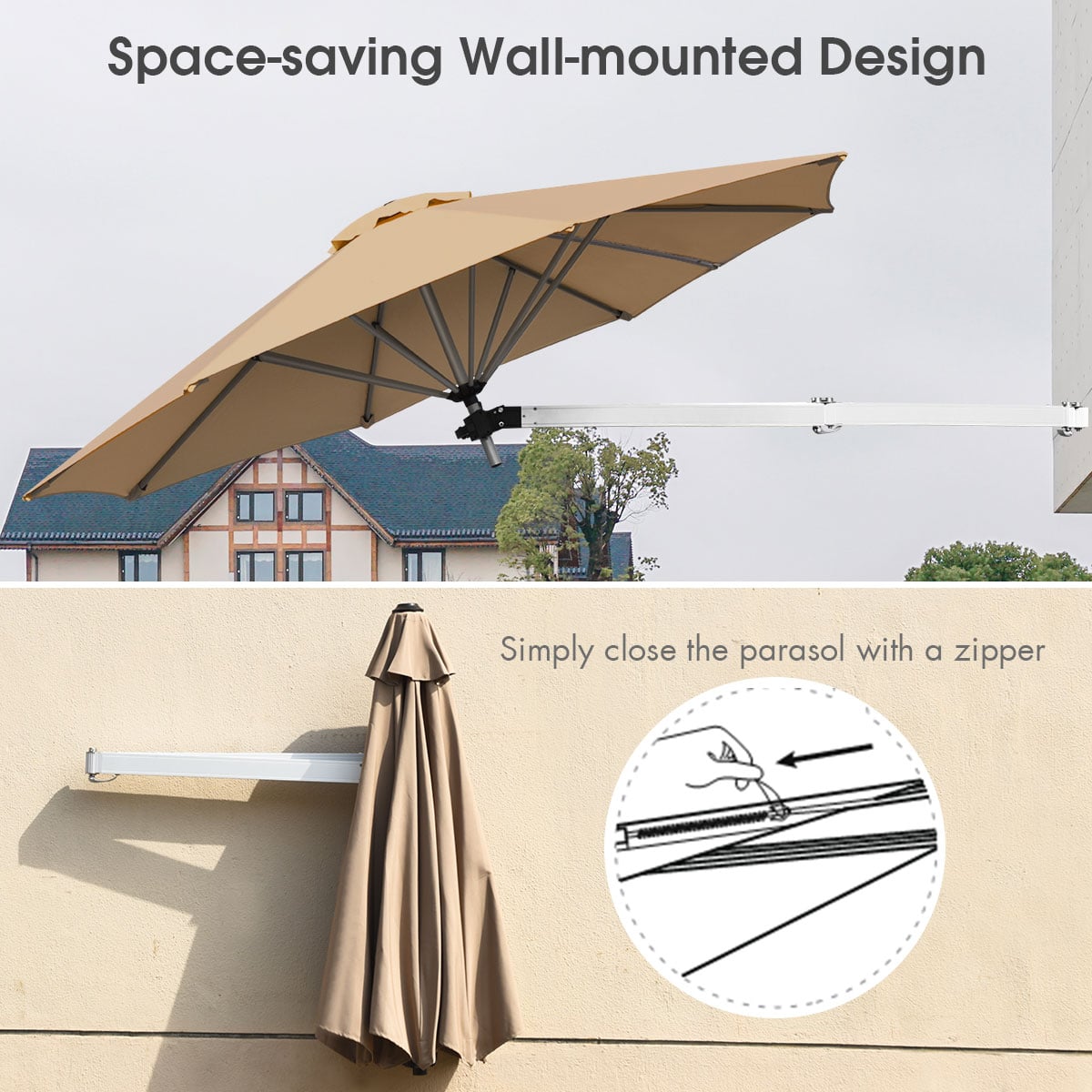 Outdoor Tilting Sunshade Umbrella with Large Shading Area-Beige