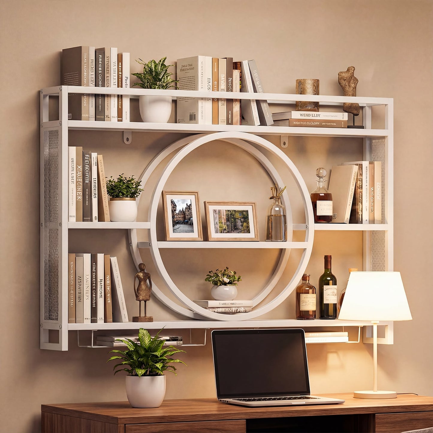 Wall Mounted Wine Rack 5-Tier Large Capacity Hanging Bar Shelf with Glass Holder-White